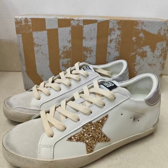 Golden Goose Shoes - Golden Goose White and Silver Superstar Sneakers